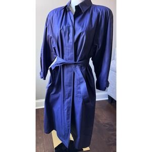 Vintage London Fog Trench Coat Belted Indigo Purple Raincoat Size 14